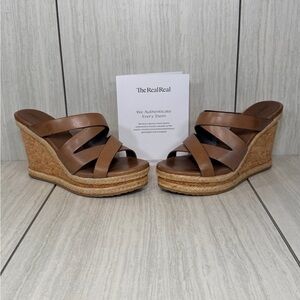 Jimmy Choo Brown Leather Espadrille Wedge Sandals
